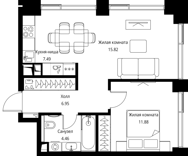 2 ккв (Евро) 46,6 м²