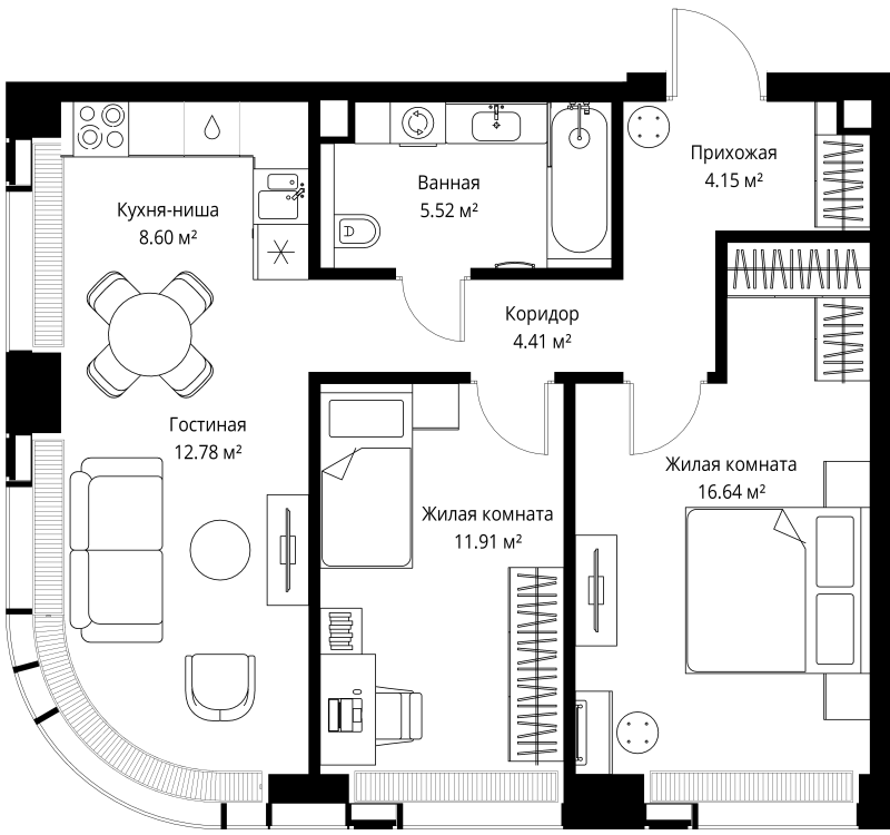 3 ккв (Евро) 64 м²