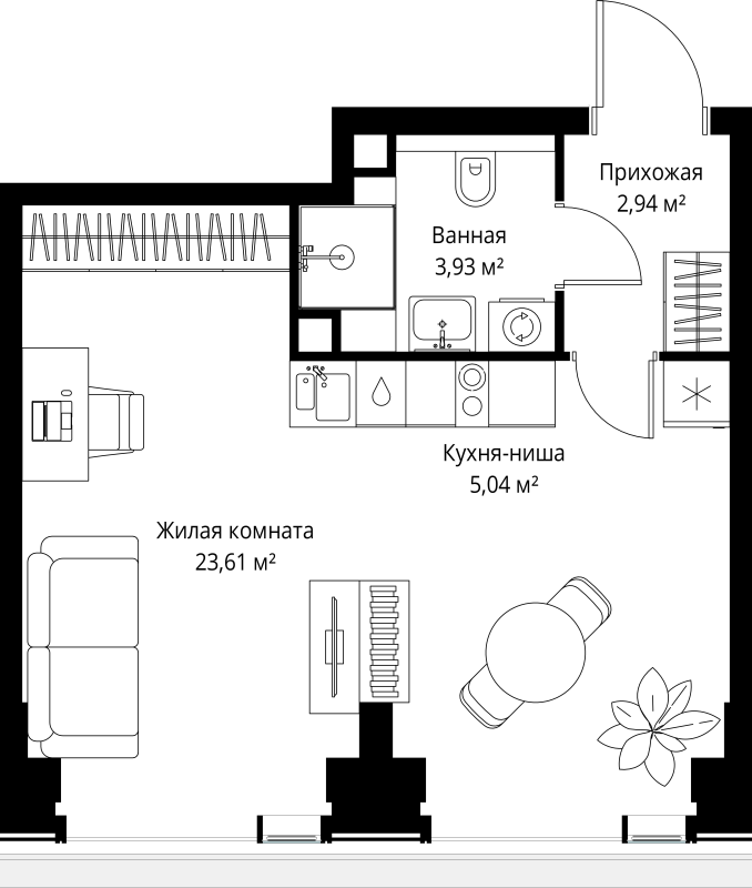 Студия 35,5 м²