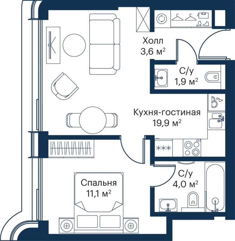 2 ккв (Евро) 39,2 м²