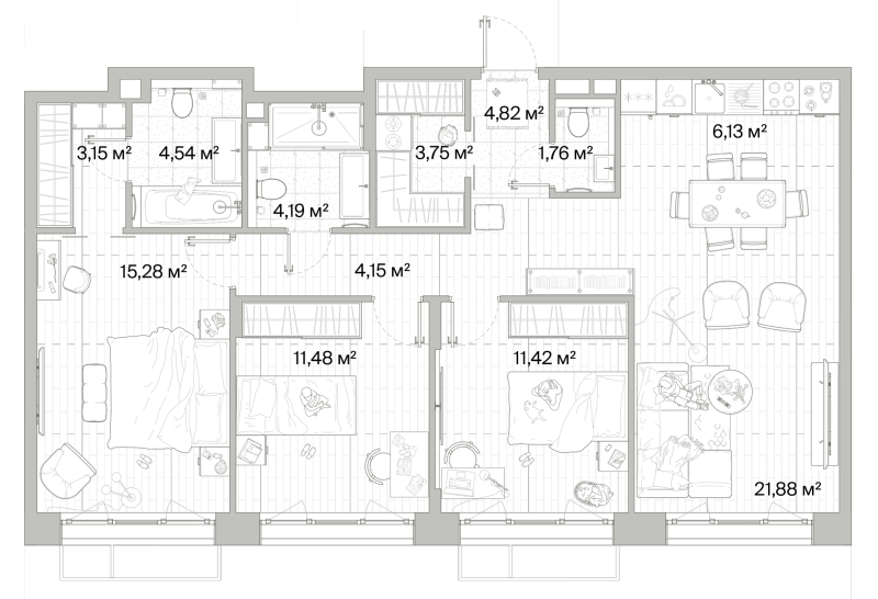 4 ккв (Евро) 92,6 м²