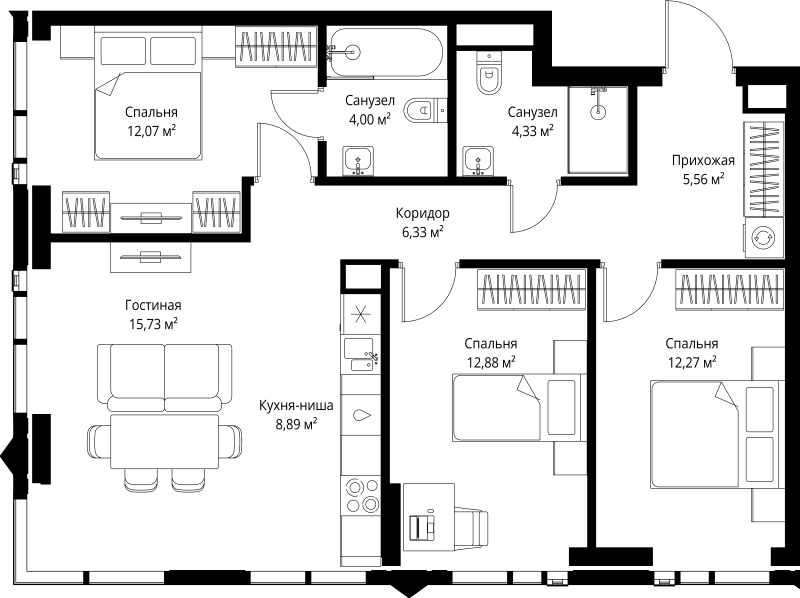 4 ккв (Евро) 82,1 м²