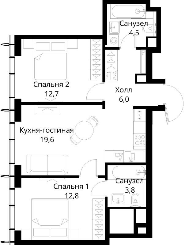 3 ккв (Евро) 59,4 м²