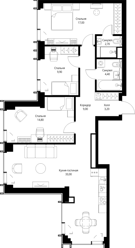 4 ккв (Евро) 96,7 м²