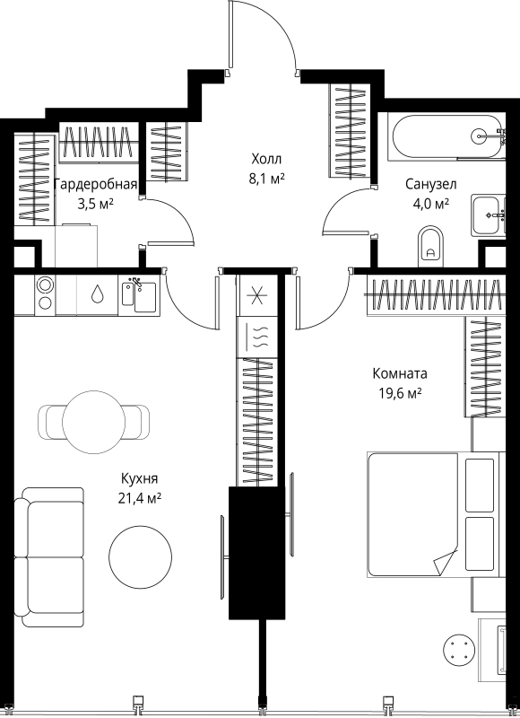 2 ккв (Евро) 56,6 м²