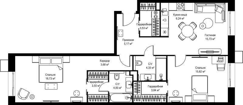 3 ккв (Евро) 84,6 м²