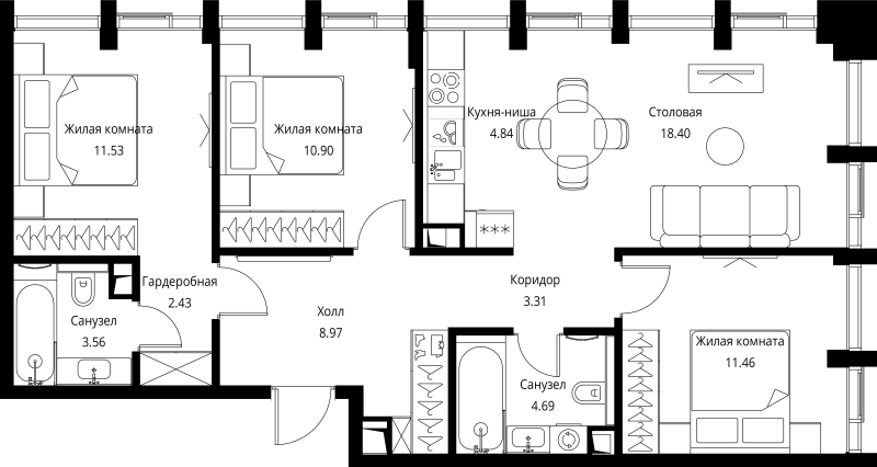 4 ккв (Евро) 80,1 м²