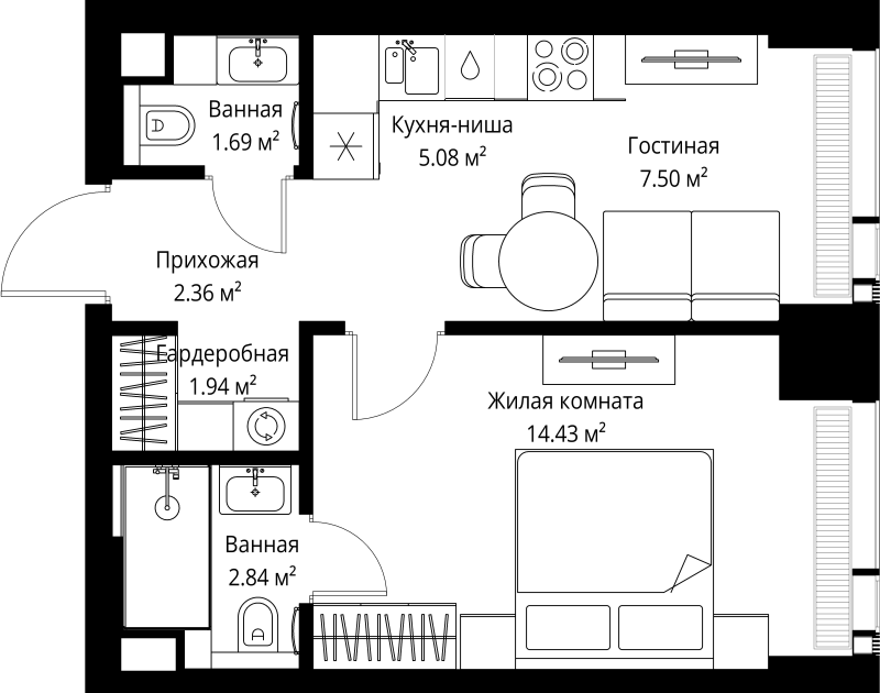 1 ккв 35,8 м²