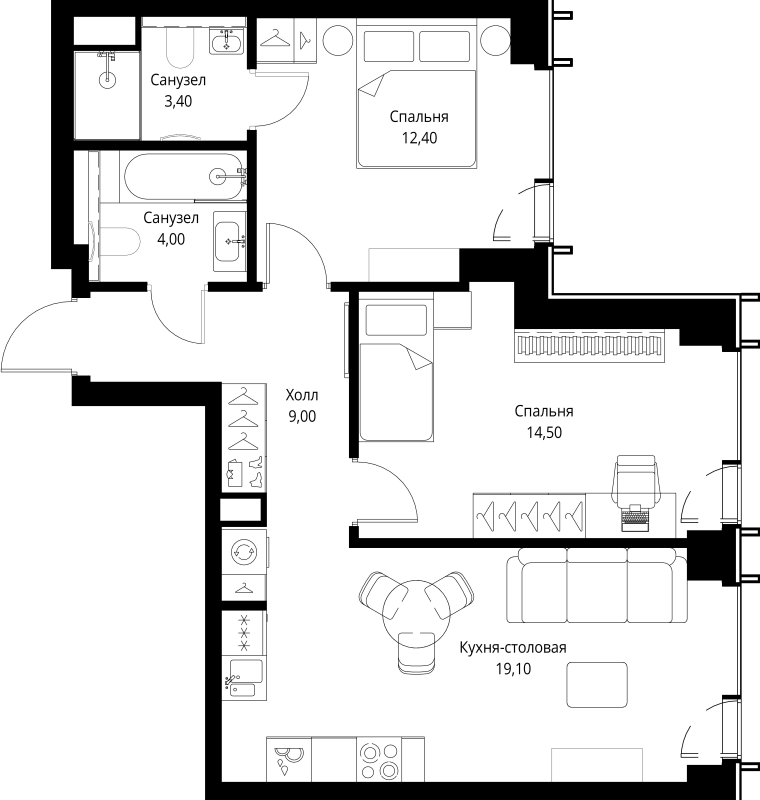 3 ккв (Евро) 62,4 м²