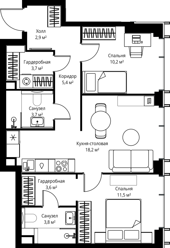 3 ккв (Евро) 63 м²