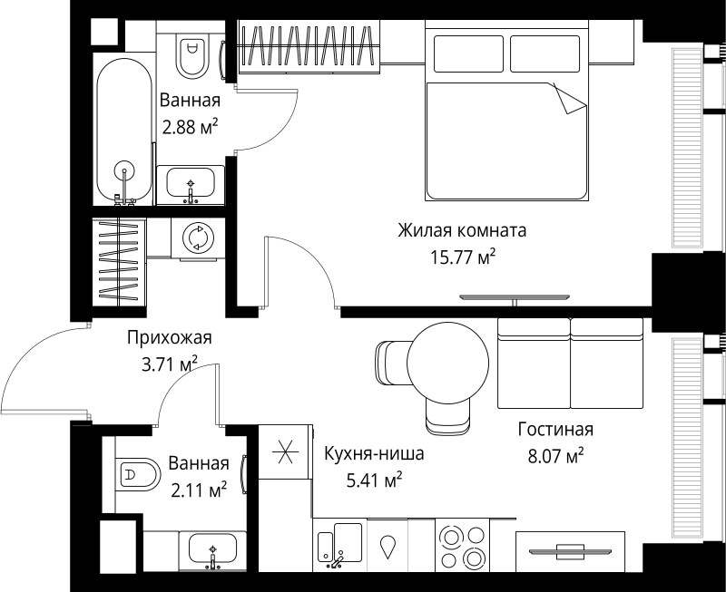 1 ккв 38 м²