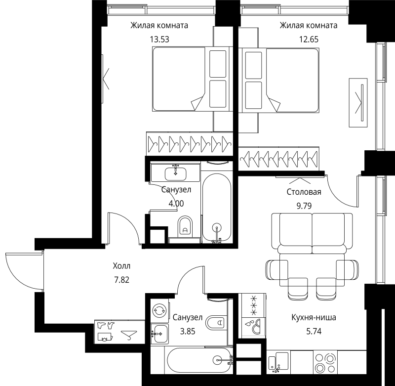 3 ккв (Евро) 57,4 м²