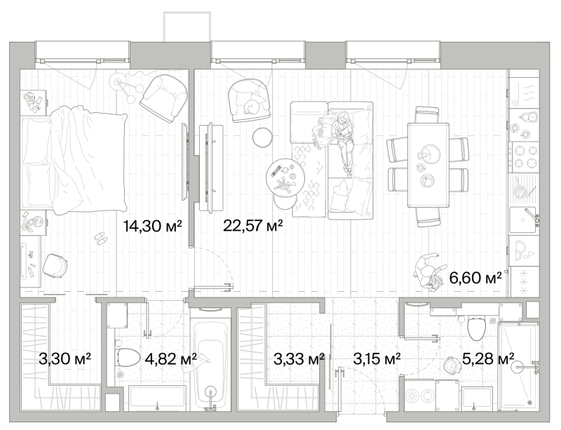 2 ккв (Евро) 63,4 м²