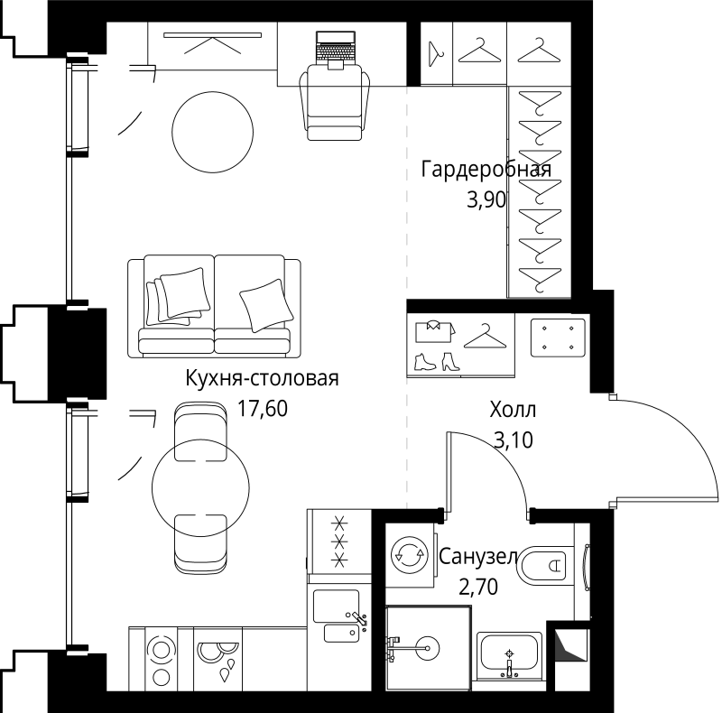 Студия 27,6 м²