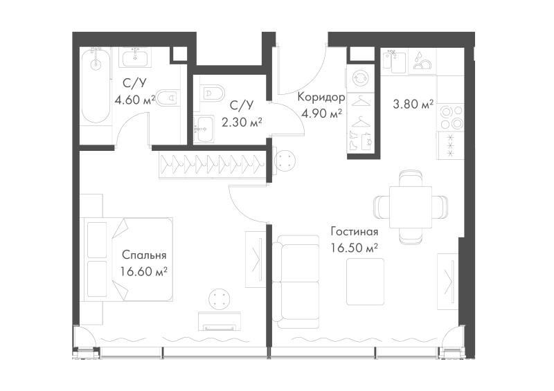 2 ккв (Евро) 48,7 м²