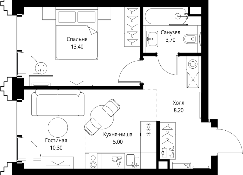 2 ккв (Евро) 40,9 м²