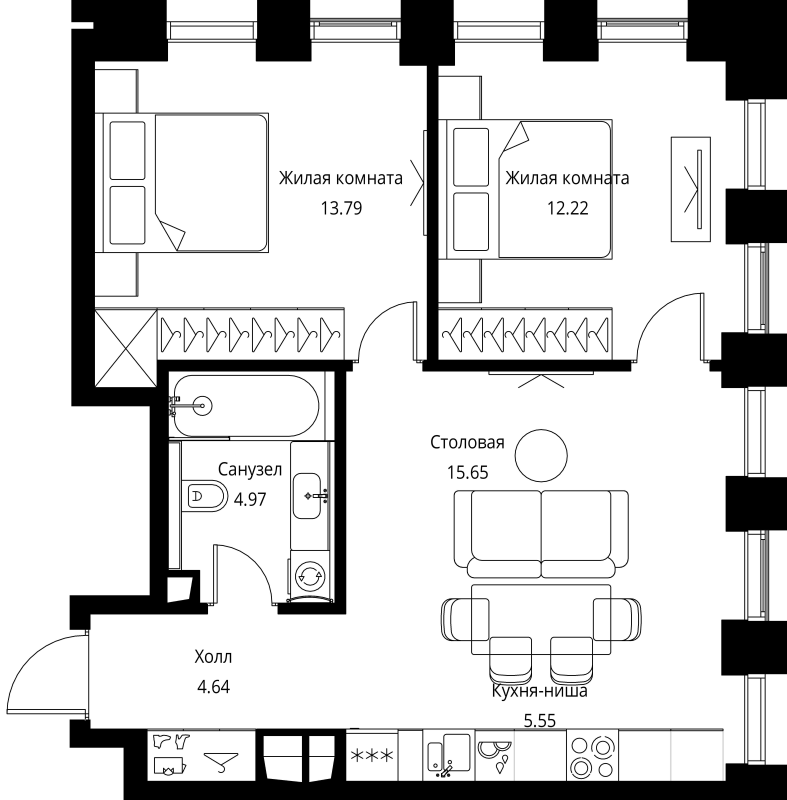 3 ккв (Евро) 56,8 м²