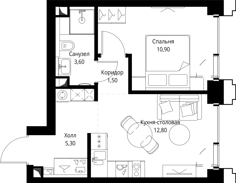 1 ккв 34,5 м²