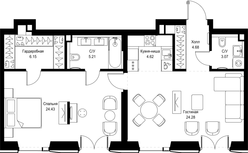 2 ккв (Евро) 72,4 м²