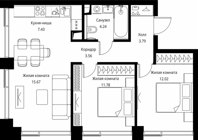 3 ккв (Евро) 58,5 м²
