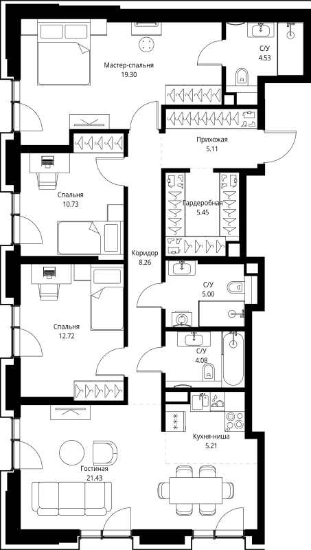 4 ккв (Евро) 101,8 м²