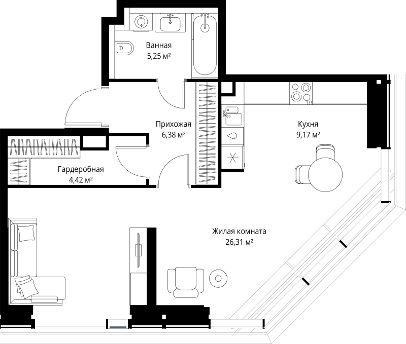 2 ккв (Евро) 51,5 м²