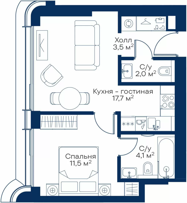 2 ккв (Евро) 38,2 м²