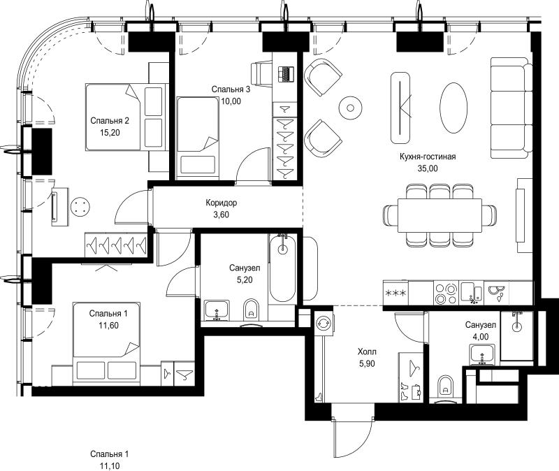 4 ккв (Евро) 90,5 м²