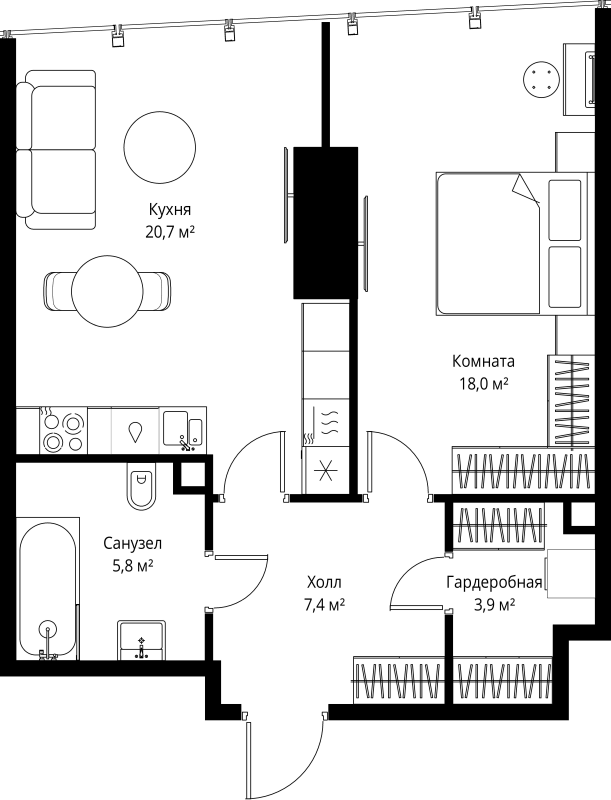 2 ккв (Евро) 55,8 м²