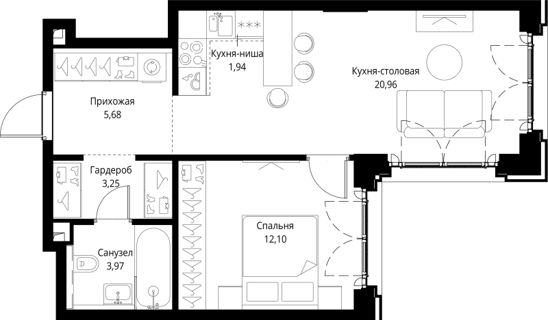 2 ккв (Евро) 47,9 м²