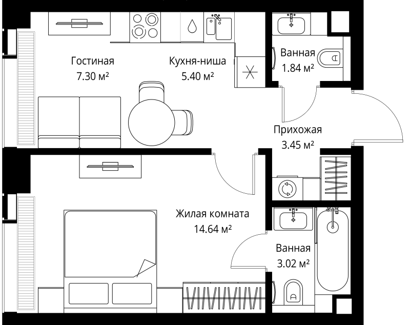 1 ккв 35,7 м²