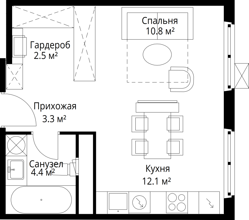 Студия 33,1 м²