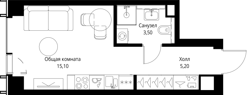 Студия 24,4 м²