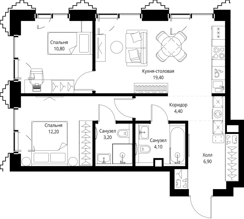 3 ккв (Евро) 61,3 м²