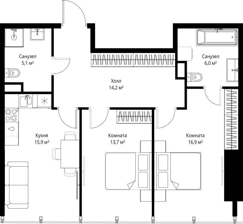 3 ккв (Евро) 71,8 м²