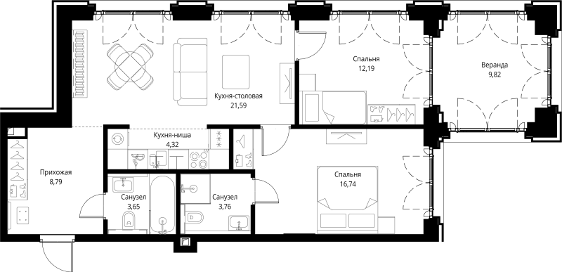 3 ккв (Евро) 80,9 м²