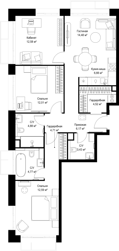 4 ккв (Евро) 86,8 м²