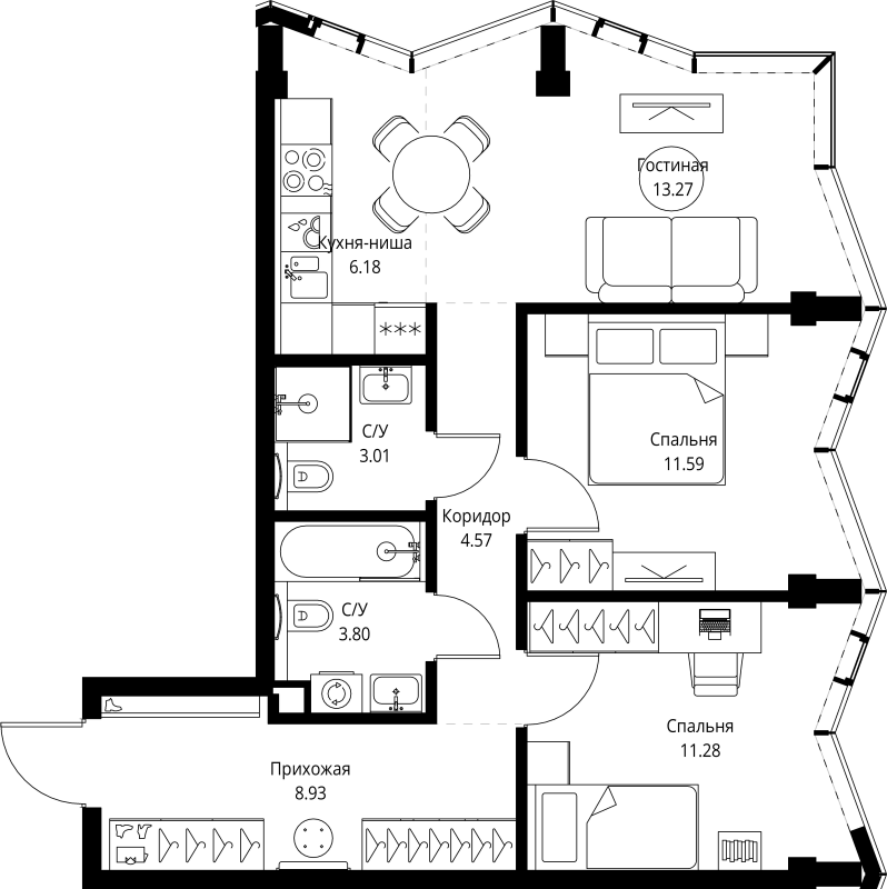 3 ккв (Евро) 62,6 м²