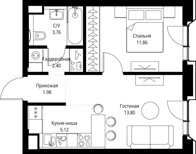 2 ккв (Евро) 38,9 м²