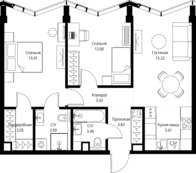 3 ккв (Евро) 67,3 м²