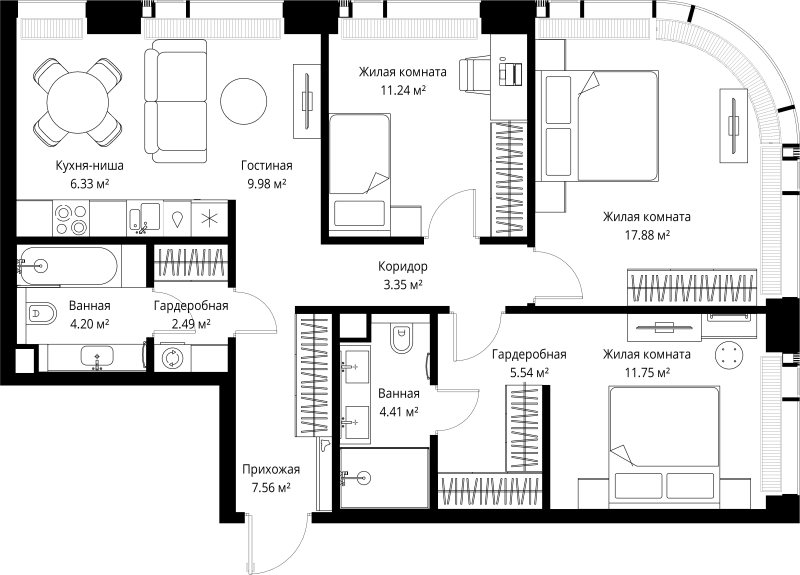 4 ккв (Евро) 84,7 м²