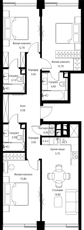4 ккв (Евро) 89,9 м²