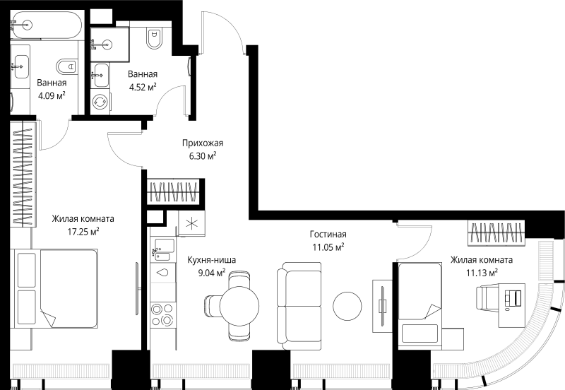 3 ккв (Евро) 63,4 м²