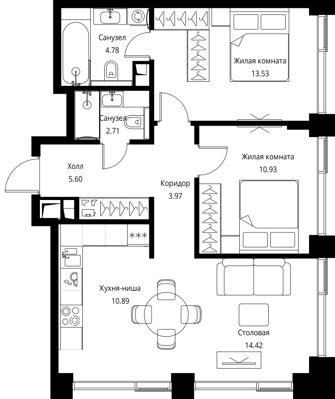 3 ккв (Евро) 66,8 м²