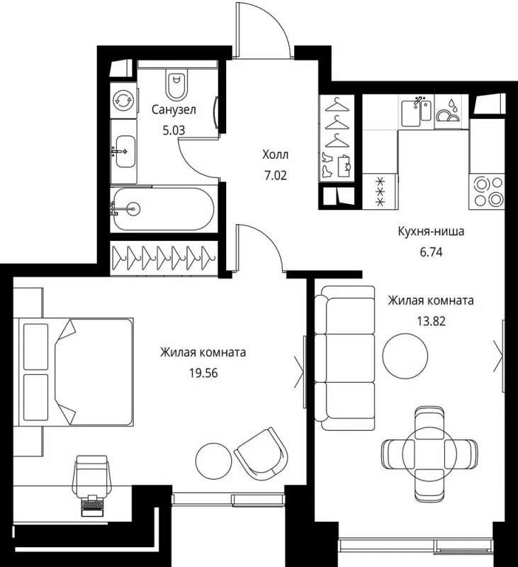 2 ккв (Евро) 52,2 м²