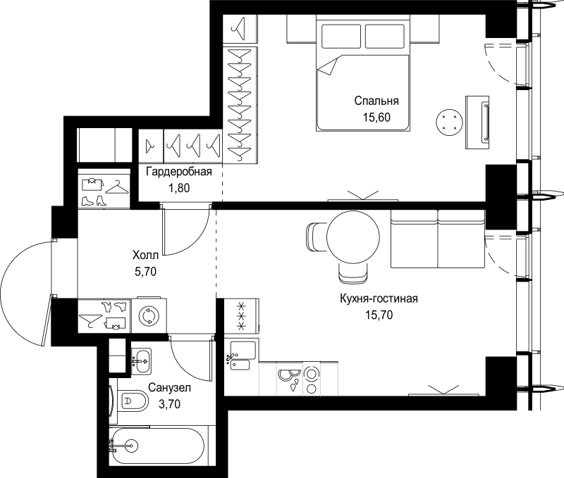 2 ккв (Евро) 42,5 м²