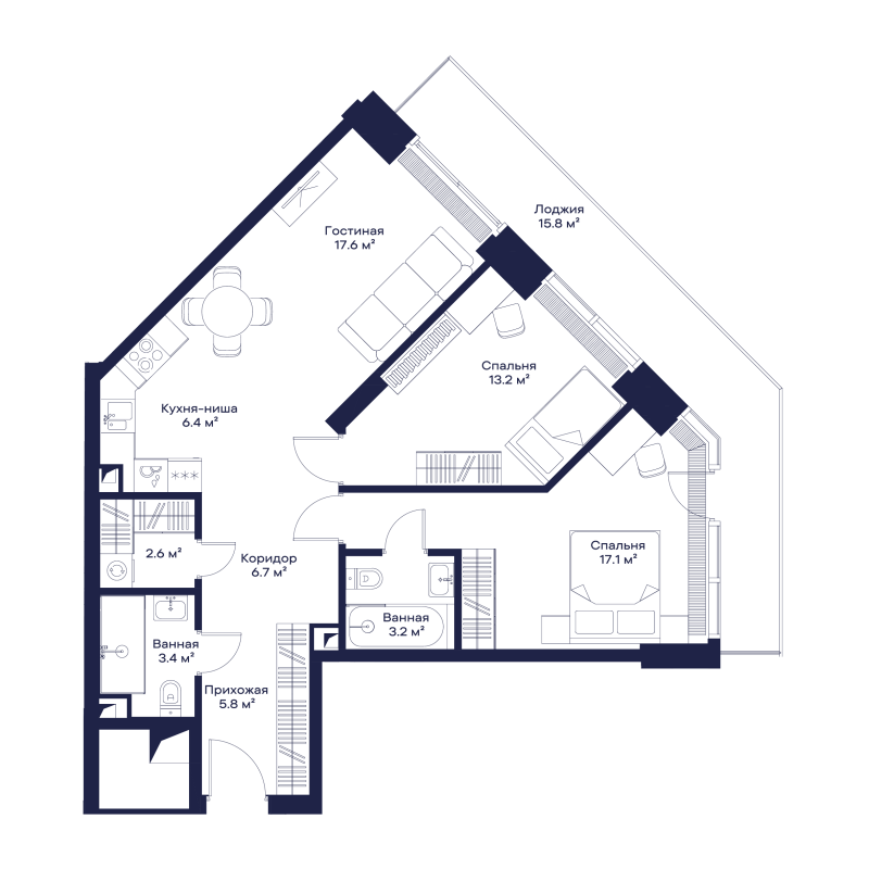 3 ккв (Евро) 83,7 м²