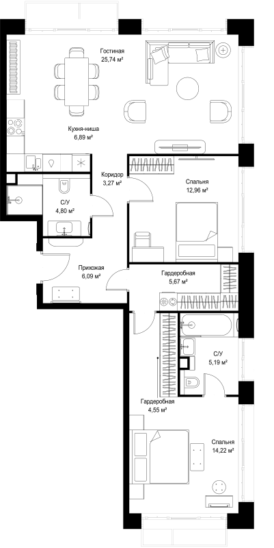 3 ккв (Евро) 89,4 м²