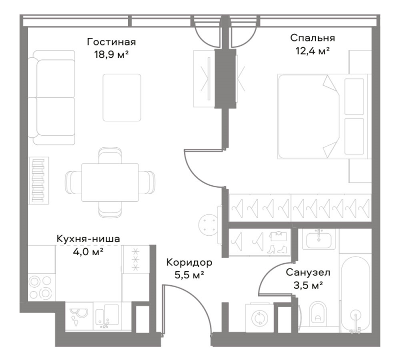 2 ккв (Евро) 43,7 м²