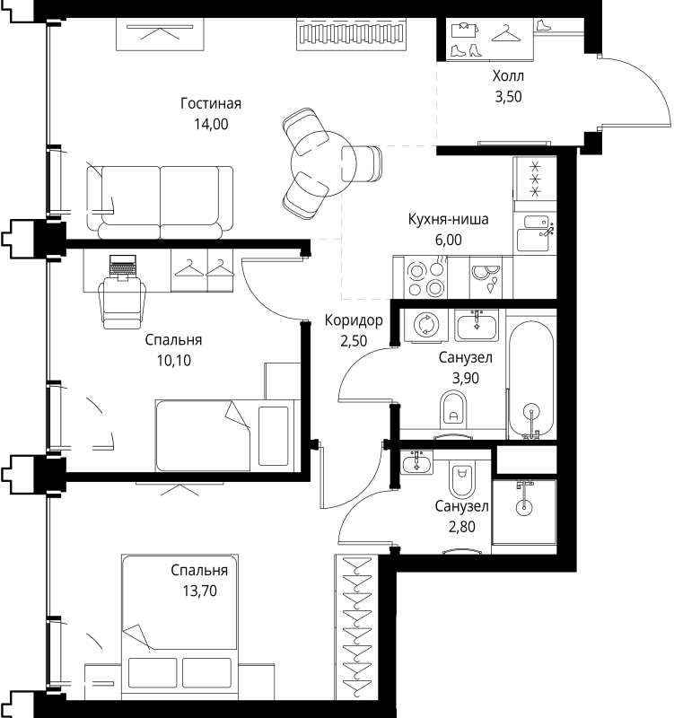 3 ккв (Евро) 56,8 м²